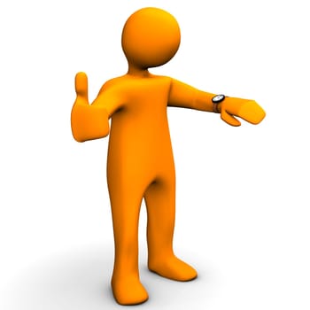 Orange cartoon with the watch and symbol of OK.