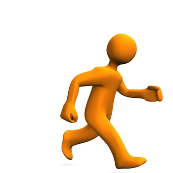 Orange cartoon character runs on the white background.