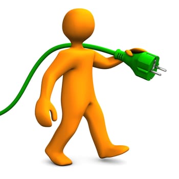 Orange cartoon character goes with green connector. White background.