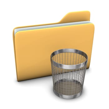 A big folder with a steel wastebasket on the white background.