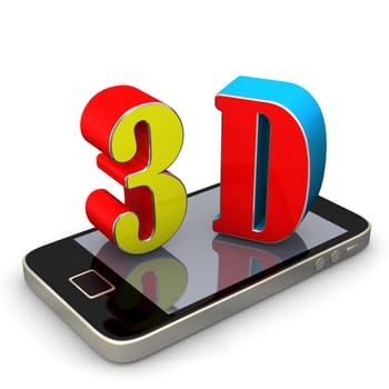 Smartphone with 3d text. White background.