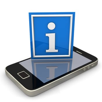 Smartphone with symbol of info. White background.