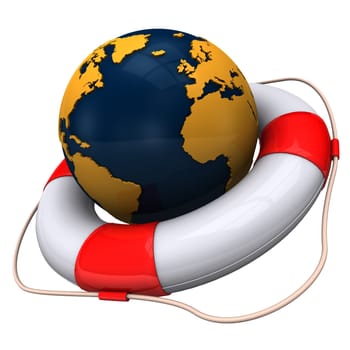 Globe with lifebelt  on the white background.