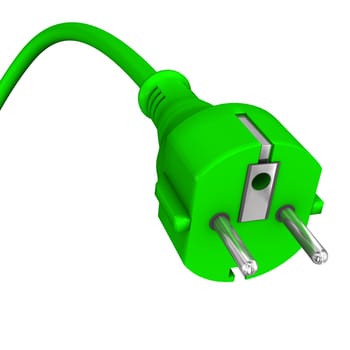 3d illustration of green plug on the white background.