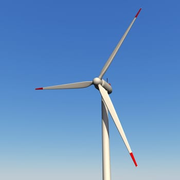 Wind turbine for a blue sky. 3d illustration.