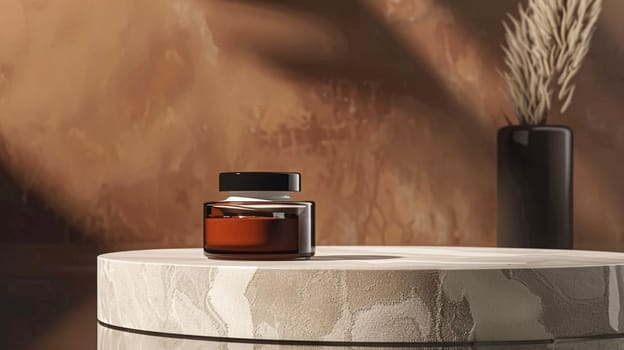 Cosmetic cream in a glass jar. Skin care concept. Background for beauty products