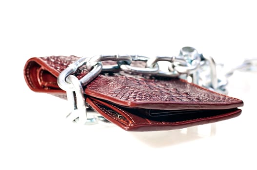 Brown wallet a chain indicating no more spending