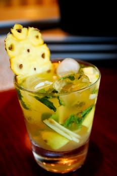 Pineapple mojito close up on a table