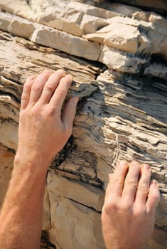 Rock climber, detail of hands