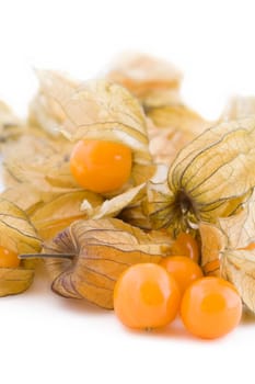 Fresh small physalis isolated on white background, jam-berry fruits