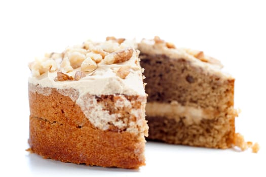 Sliced coffee cake ready for serving