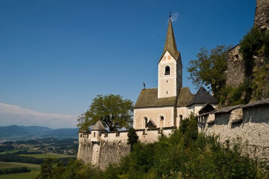 The church at the old medieval Castle Hochosterwitz in Carinthia/Austria. The castle belongs to the landmarks of Carinthia.