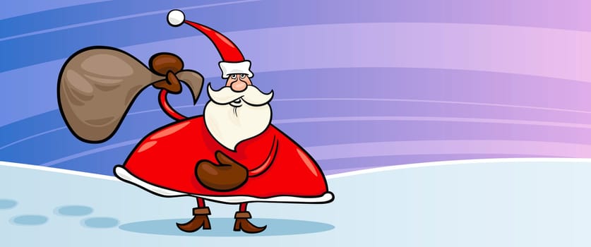 Greeting Card Cartoon Illustration of Santa Claus or Papa Noel with Sack full of Christmas Presents