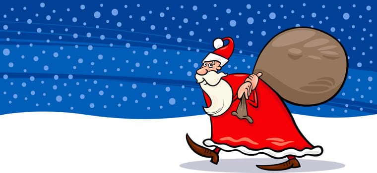 Greeting Card Cartoon Illustration of Santa Claus or Papa Noel with Sack full of Christmas Presents