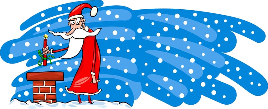 Greeting Card Cartoon Illustration of Bad Santa Claus or Papa Noel with Dynamite Stick on the Roof