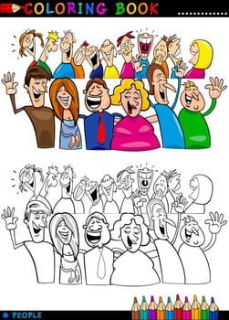 Coloring Book or Page Cartoon Illustration of Happy People Group having Fun and Laughing