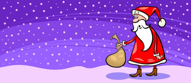 Greeting Card Cartoon Illustration of Santa Claus or Papa Noel with small Sack with Christmas Presents