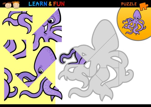 Cartoon Illustration of Education Puzzle Game for Preschool Children with Funny Octopus
