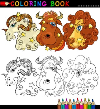 Coloring Book or Page Cartoon Illustration of Animals Fantasy Characters