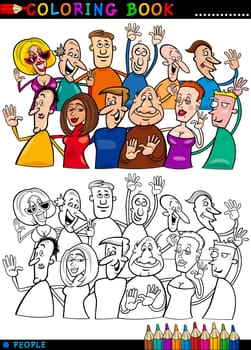 Coloring Book or Page Cartoon Illustration of Happy People Group having Fun and Laughing