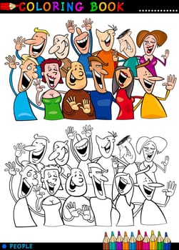 Coloring Book or Page Cartoon Illustration of Happy People Group having Fun and Laughing