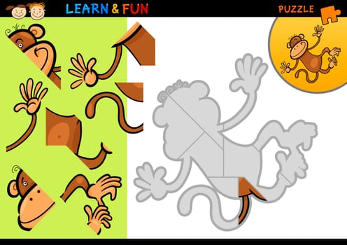 Cartoon Illustration of Education Puzzle Game for Preschool Children with Funny Monkey