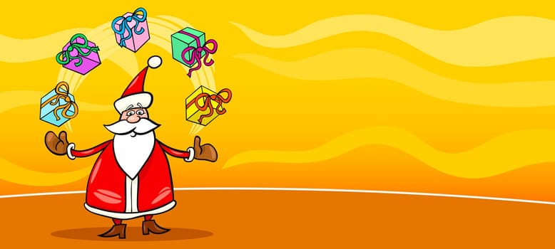 Greeting Card Cartoon Illustration of Santa Claus or Papa Noel with Christmas Presents