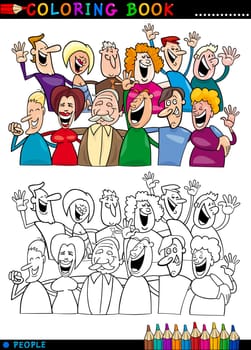 Coloring Book or Page Cartoon Illustration of Happy People Group having Fun and Laughing