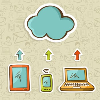 Tablet, computer and mobile devices cloud computing connected. Vector illustration layered for easy manipulation and custom coloring.
