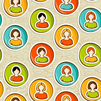 Diversity user people connected to social networks seamless pattern background in sketch style. Vector illustration layered for easy manipulation and custom coloring.