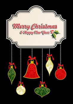 Merrry Christmas retro greeting card template. Vector illustration layered for easy manipulation and custom coloring.
