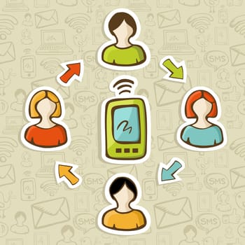 Social media network marketing people interaction with smartphone. Vector illustration layered for easy manipulation and custom coloring.