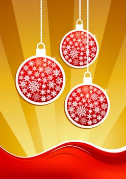 Christmas applique in gold and red background. Vector illustration layered for easy manipulation and custom coloring.