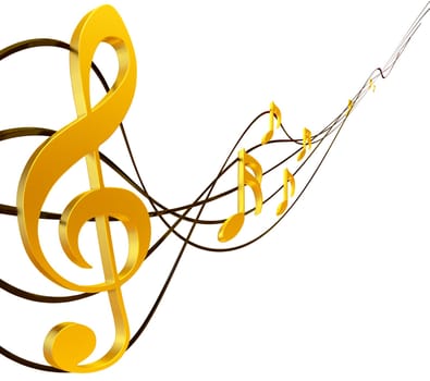 gold musical score with treble clef as a symbol of music creation