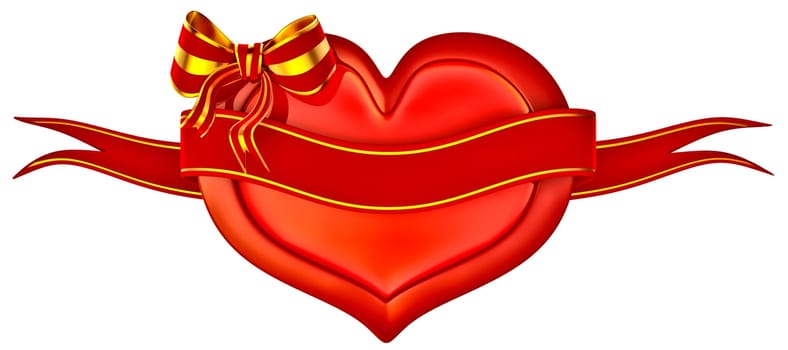 3D heart with bow and ribbon on a white background