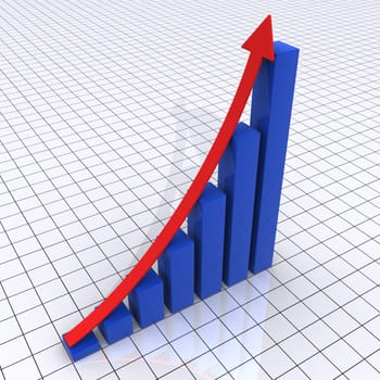 3d rising graphic chart consisted of columns and an arrow