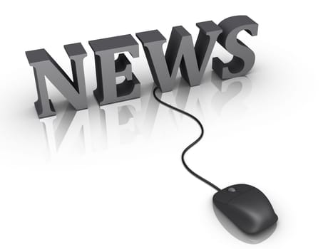 3d news word and a mouse with cable is connected to it