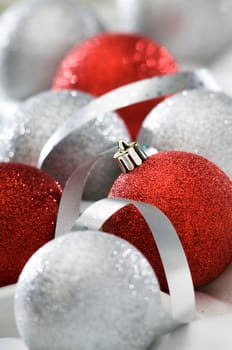 christmas balls with shallow focus close up shoot