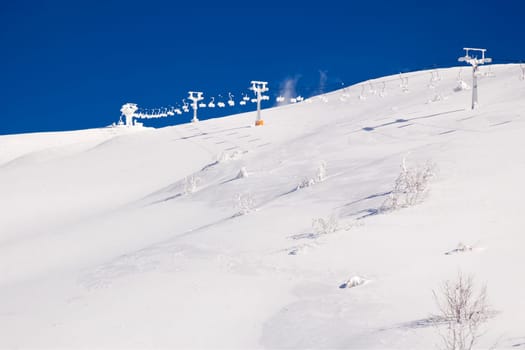 beautiful winter ski scene in slovenia ski resort