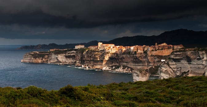Bonifacio, old town at sea cliff, Corsica - France