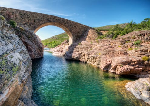Ponte Vecchiu bridge over the Fango River, Corsica