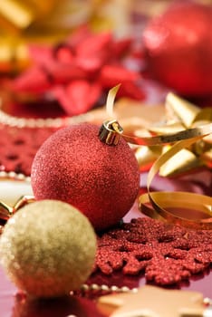 christmas balls with shallow focus close up shoot