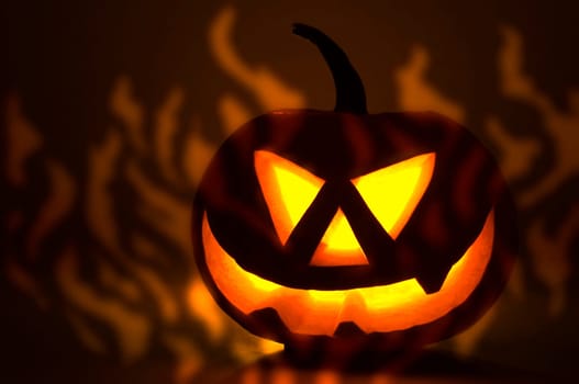 Halloween pumpkin on dark background close up shoot
