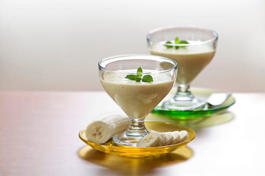 Fresh banana smoothie with mint close up shoot