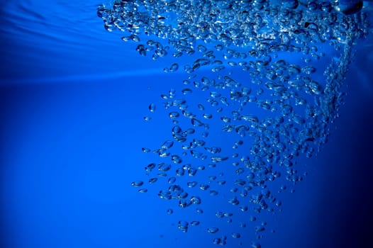water bubbles on blue background close up