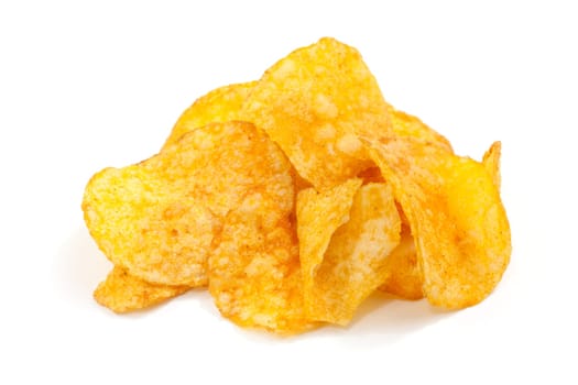 Potato chips,popular snack against white background