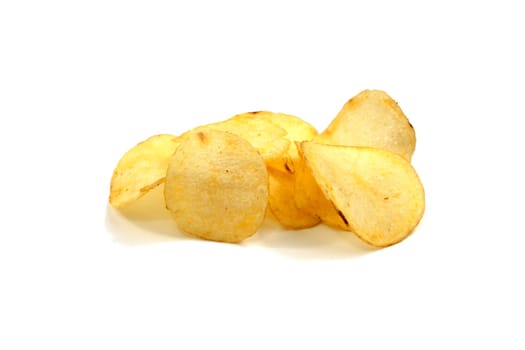 Potato chips,popular snack against white background