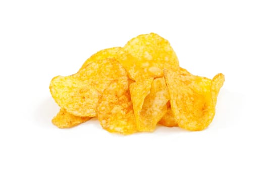 Potato chips,popular snack against white background
