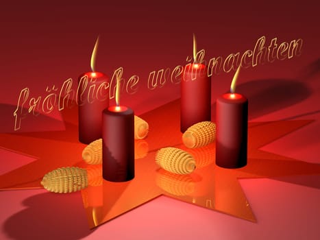 Christmas Theme Illustration - Burning Candles - Merry Christmas Lettering