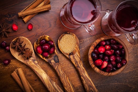 Ingredients for cooking cranberry hot mulled wine